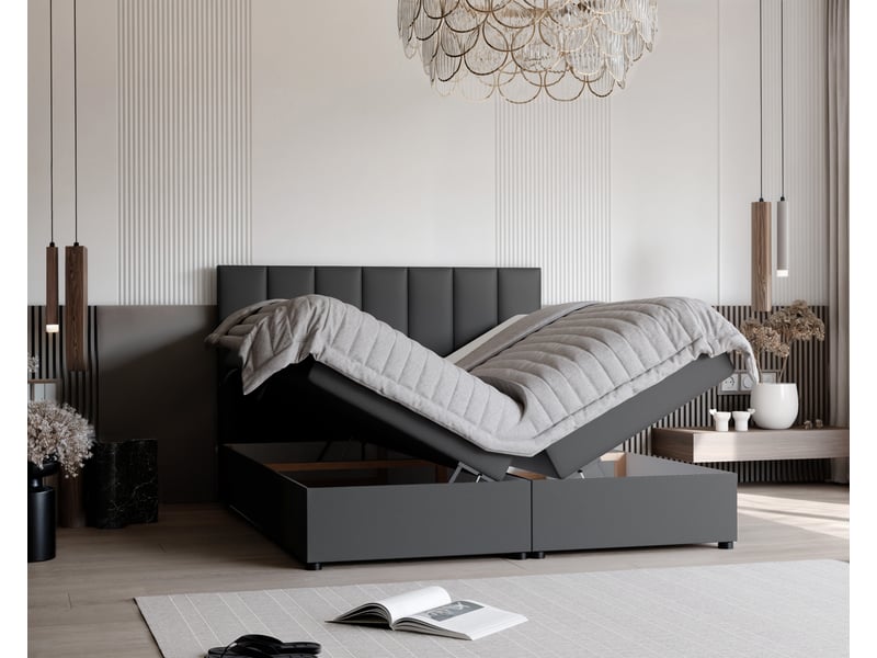  Lit coffre zelto - 200x200 cm - avec matelas et surmatelas - éco-cuir - noir ZELTO - Conforama C