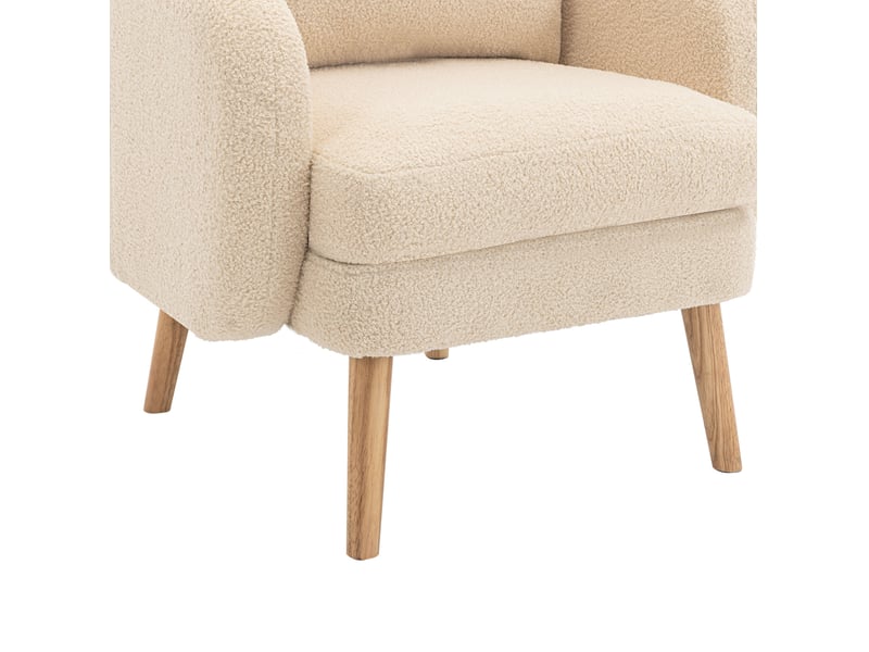 Fauteuil teddy fixe 1 place beige avec coussin, assise en mousse et pieds en bois, style moderne pour salon - Conforama D