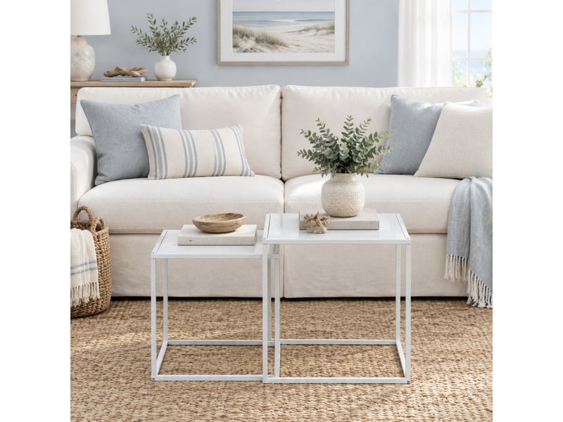  Tables basses gigognes carrées lot de 2 pour salon en acier 40×40×40 et 35×35×35 cm blanc  - Conforama B
