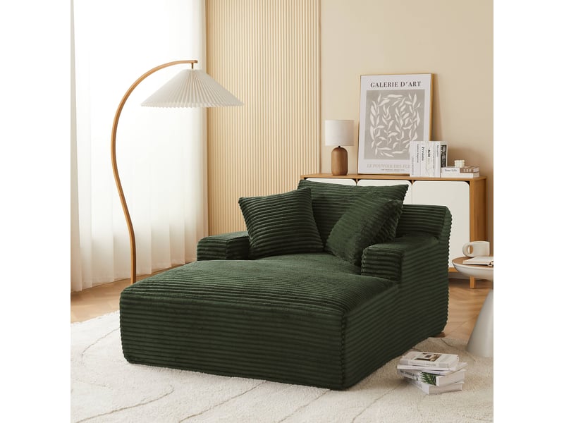  Canapé droit profond fixe et compressé kenedy 1 place velours côtelé vert  - Conforama B