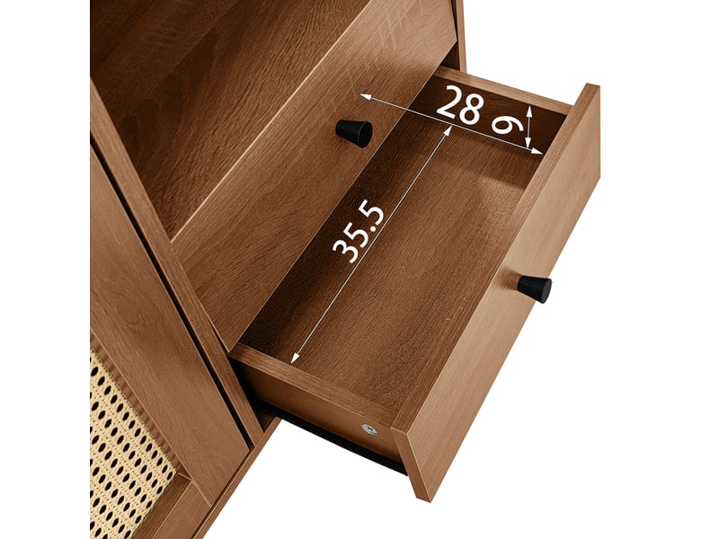  Buffet 130x40x75,5 cm avec portes rotin, marron  - Conforama R