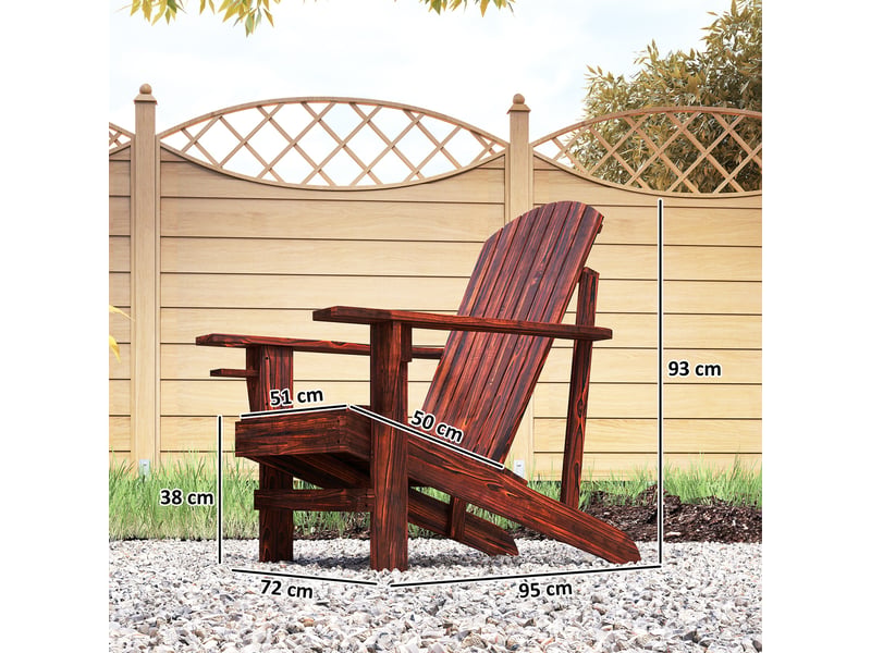 Fauteuil adirondack en bois avec accoudoirs et dossier haut pour terrasse ou balcon extérieur, 72 x 95 x 93 cm, marron - Conforama E