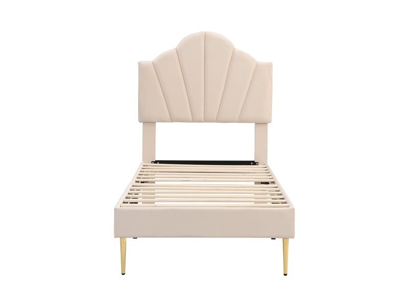  Lit avec rangement 90 x 200 cm, velours beige, tête de lit coquille  - Conforama W