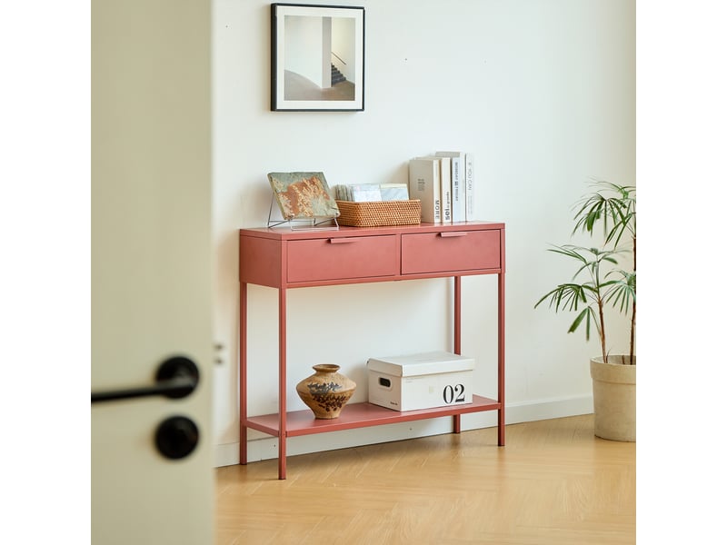 Nordlys - table console en métal 2 tiroirs metal terracotta  - Conforama D