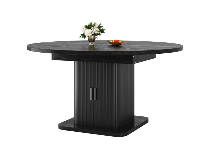 Table de salle à manger extensible ovale avec meuble de rangement à portes coulissantes, noire, pour salle à manger - Conforama A