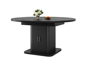 Table de salle à manger extensible ovale avec meuble de rangement à portes coulissantes, noire, pour salle à manger