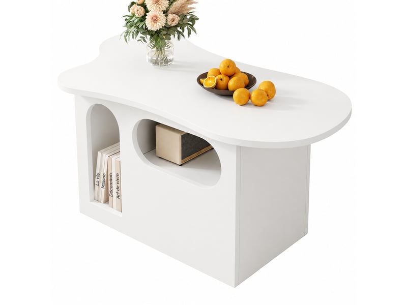  Table basse blanche en forme de nuage avec tiroir, 97 x 45 x 43,5 cm  - Conforama E