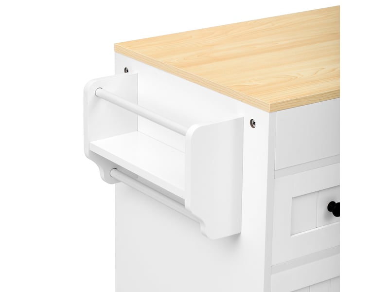 Îlot de cuisine sur roulettes extensible 137-190,6x45,2x92 cm avec rangement et 3 tiroirs, en mdf et aggloméré, finition blanc naturel - Conforama E
