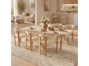 Lot de 6 chaises de salle à manger ergonomiques beige et naturel en flanelle avec pieds en métal aspect bois