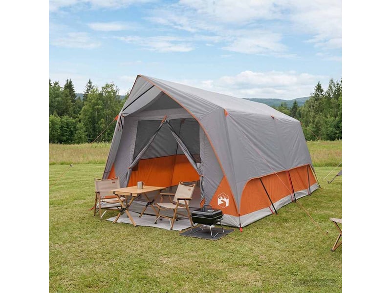 Tente tunnel, tente de camping 6 personne gris et orange polyester et acier - Conforama B
