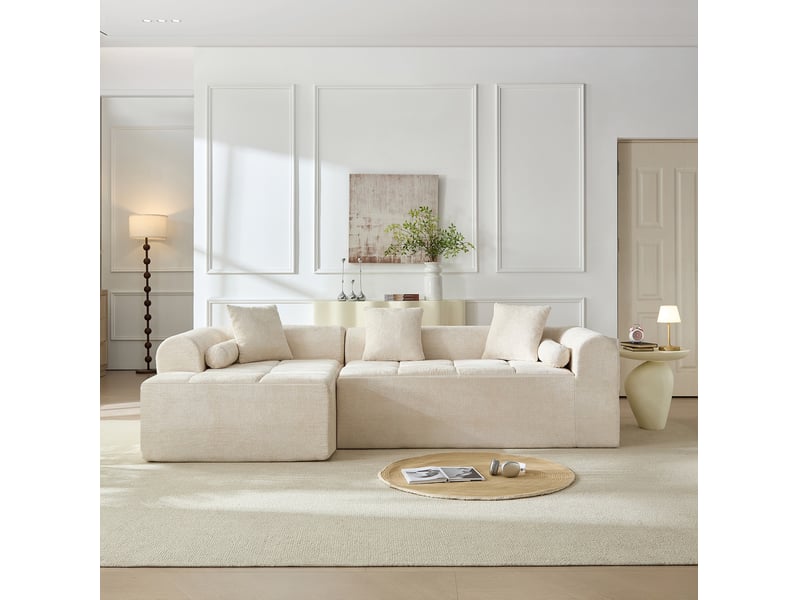  Canapé d'angle modenvie beige en chenille 263 cm avec méridienne gauche  - Conforama E