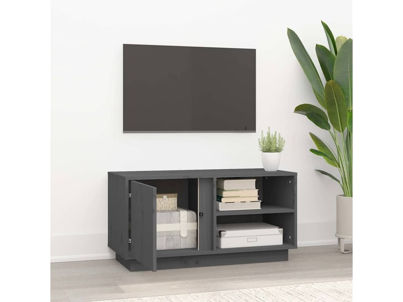  Meuble tv - banc tv - meuble de rangement gris 80x35x40,5 cm bois de pin massif  - Conforama C