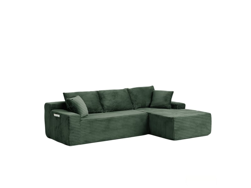  Canapé d’angle, velours côtelé modulable, mousse, droite, salonchambre, 79x239x156 cm, vert  - Conforama A