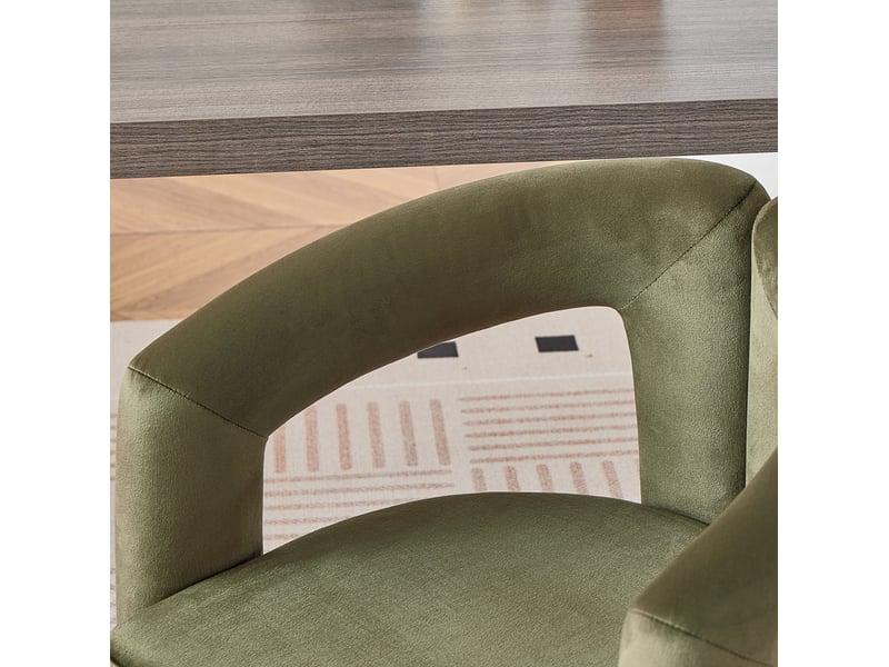 Lot de 4 chaises de salle à manger avec accoudoirs en chenille vert - Conforama E