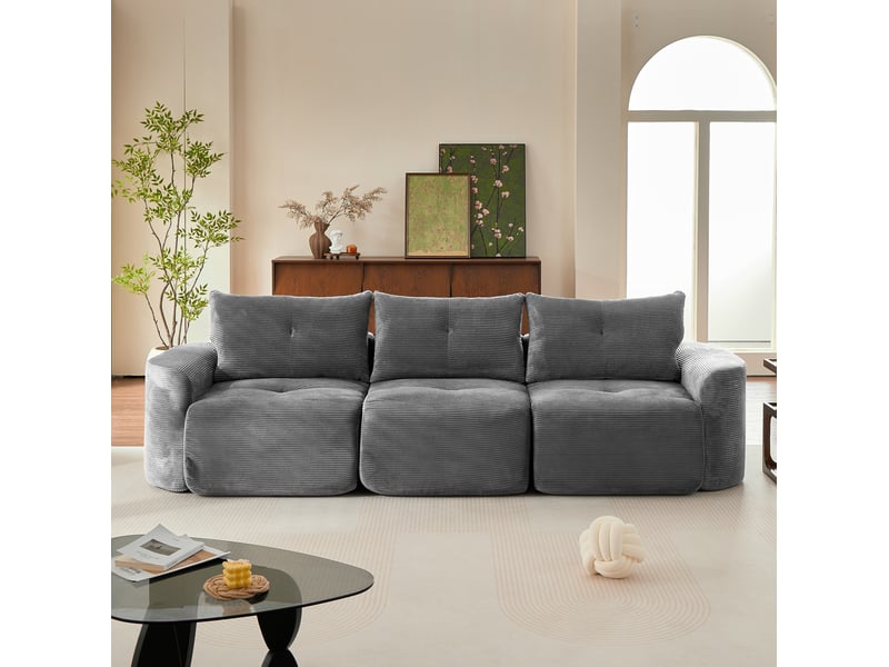  Canapé 3 places modulaire en velours côtelé gris anthracite  - Conforama W
