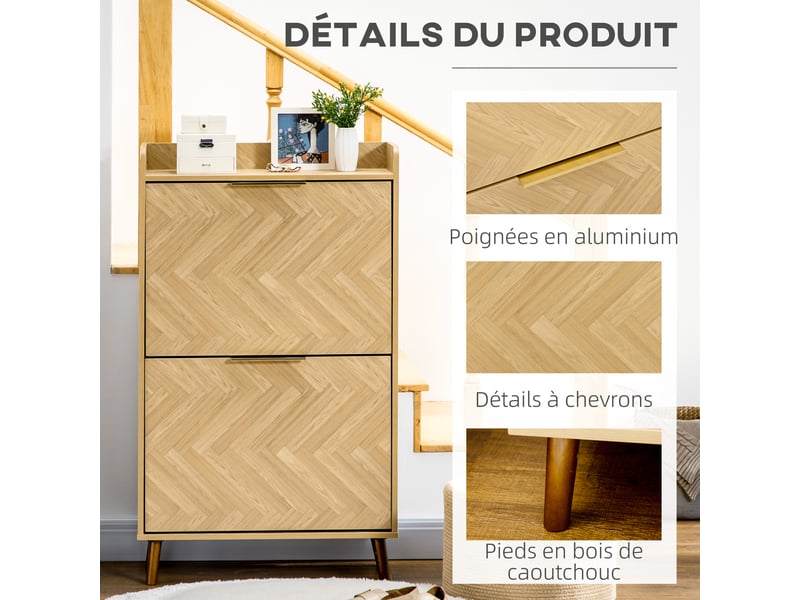  Meuble à chaussures à 2 abattants 70 x 30 x 120 cm pour petit entrée salon chambre  - Conforama R
