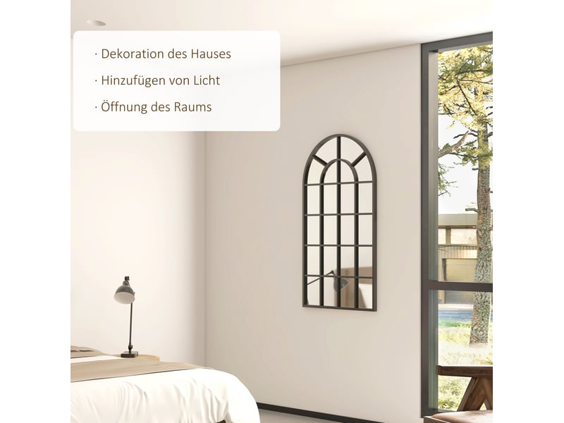  Miroir mural noir 65 x 110 cm en verre et cadre aluminium, arche élégante pour illuminer votre intérieur  - Conforama E