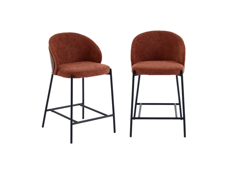 Lot de 2 tabourets de bar bois de peuplier teinté noyer. Acier noir et tissu texturé terracotta - paul  - Conforama A