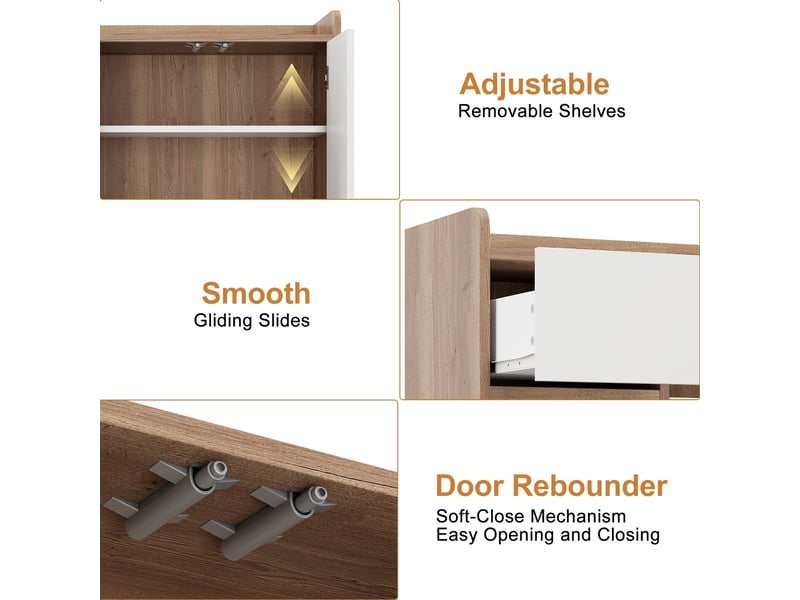  Buffet 4 portes 1 tiroir avec étagère réglable - panneau de particules blanc et naturel 120 × 35 × 99 cm  - Conforama E