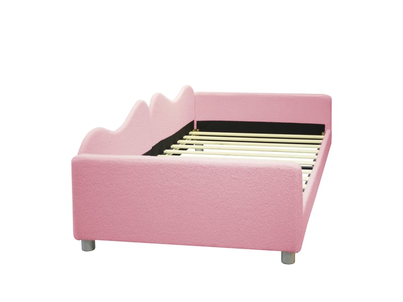  Canape lit 90x200 cm avec dossier et accoudoirs, lit enfant avec structure en tissu teddy, cadre de lit 1 personne en rose  - Conforama B