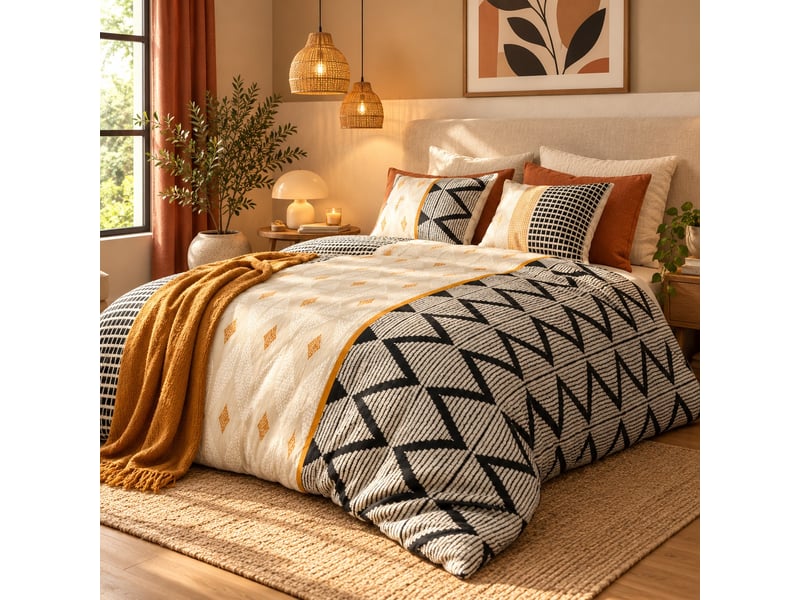  Parure de lit 220x240 cm coton 57 fils horizon PD23681 - Conforama D