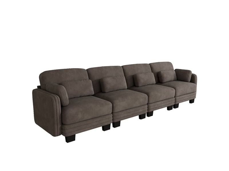 Canapé droit modulaire 4 places, revêtement chenille haut de gamme, coussins lombaires et d'accoudoir, ergonomique, salon, brun  - Conforama A
