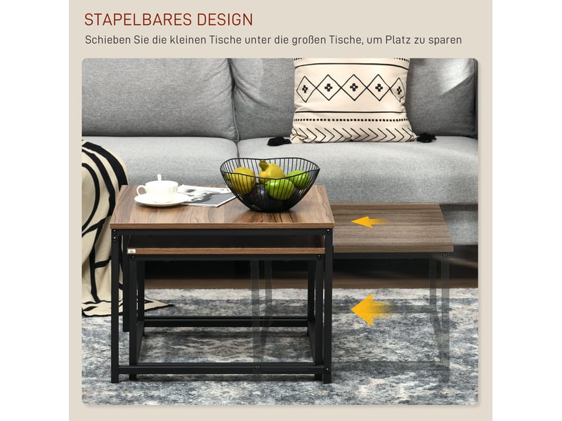 Table basse 2 pièces avec plateau en bois et structure en acier, style industriel, pour salon, naturel - Conforama C