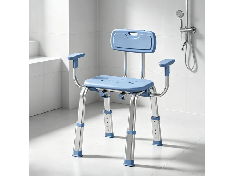  Chaise de douche modenvie ergonomique réglable avec dossier et accoudoirs bleu et argenté  - Conforama B