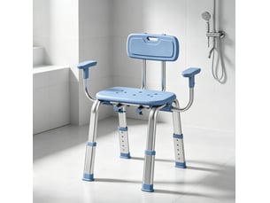 Chaise de douche modenvie ergonomique réglable avec dossier et accoudoirs bleu et argenté
