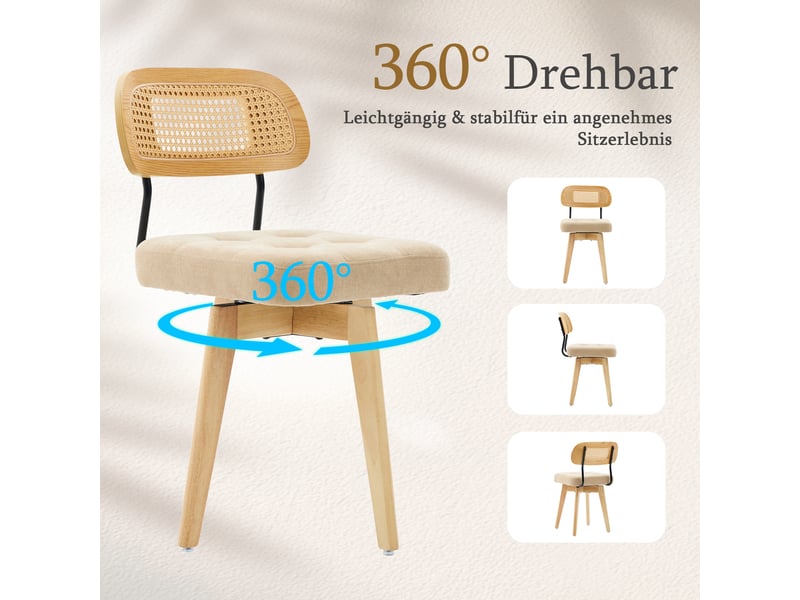 Fauteuil de salon - ensemble de 2 chaises pivotantes à 360°, chaises de cuisine de style moderne du milieu du siècle, kaki - Conforama R