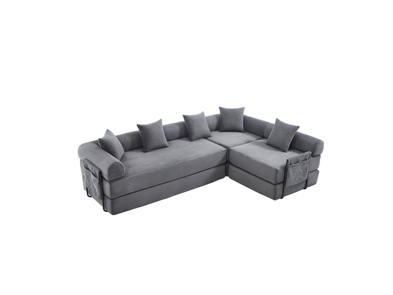 Canapé modulable velours côtelé gris foncé 270 cm avec rangement - Conforama A