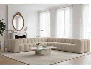 Canapé d'angle baloo corner grand, 8 places, pour salon, tissu moly, beige