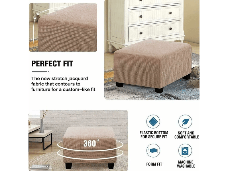  Housse de tabouret carrée élastique pour tabouret de rangement et repose - pieds kaki  - Conforama D