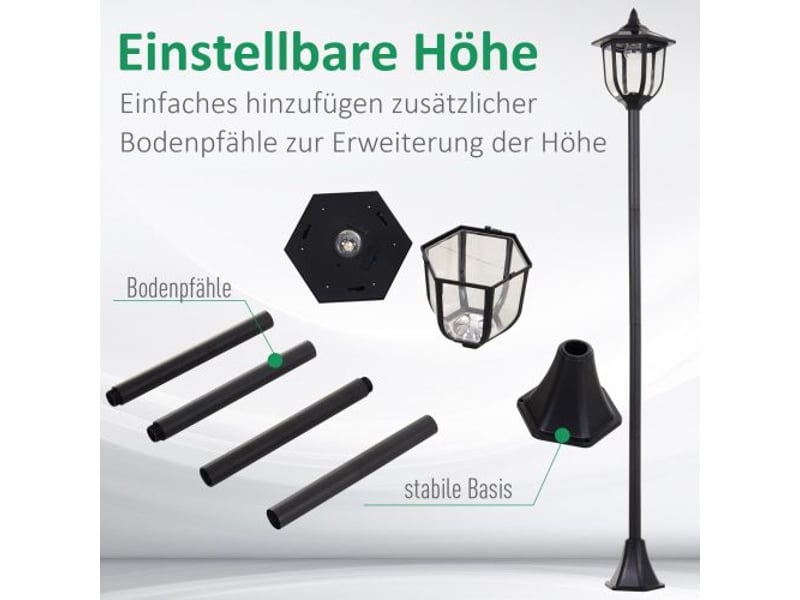  Lanterne solaire de jardin led 3060 lm, plastique noir, ø26,5 x h177 cm, jardin et terrasse  - Conforama B