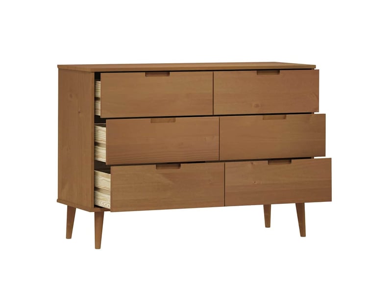  Commode chambre adulte, armoire à tiroirs marron 113x40x80 cm bois de pin massif shl96414  - Conforama E