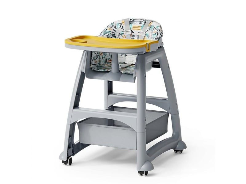  Chaise haute bébé grise avec roulettes verrouillables et 3 plateaux pp  - Conforama A