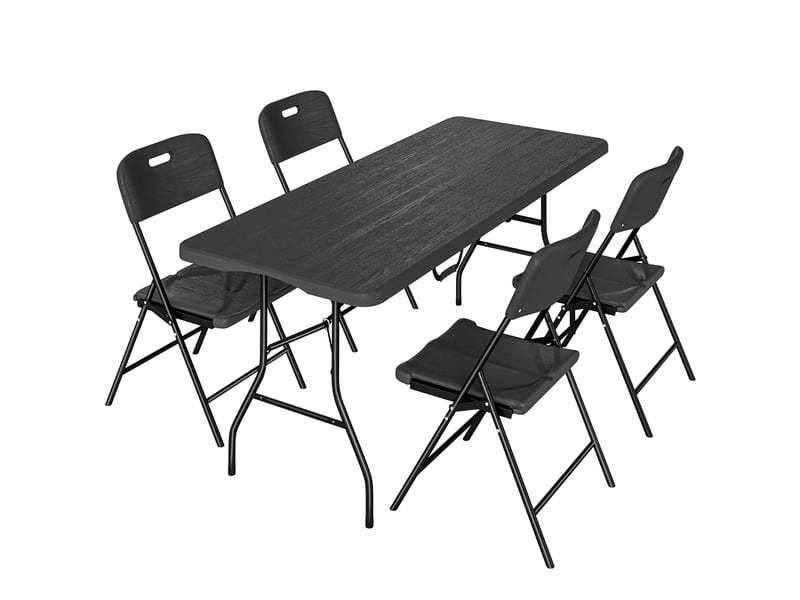  Ensemble table et chaises de camping 5 pièces avec table pliante et 4 chaises, en pehd et métal noir  - Conforama B