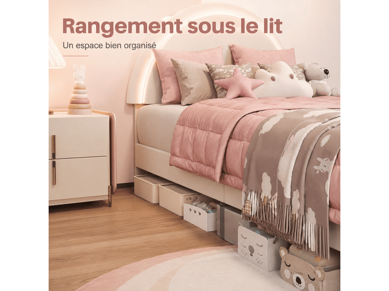 Lit fille 90x200 - oreilles de lapin led réglable et tête de lit- sommier à lattes - lit enfant rembourré princesse, lit enfant 90x200 avec sommier led, oreilles de lapin et tête de lit - lit fille 1 personne, design princesse m… - Conforama C