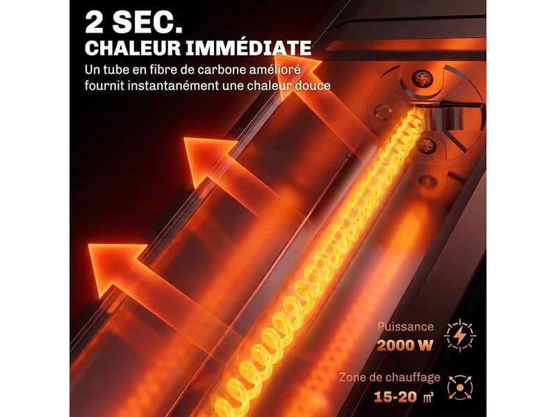 Chauffage infrarouge mural 2000w en fibre de carbone avec contrôle wifi - Conforama C