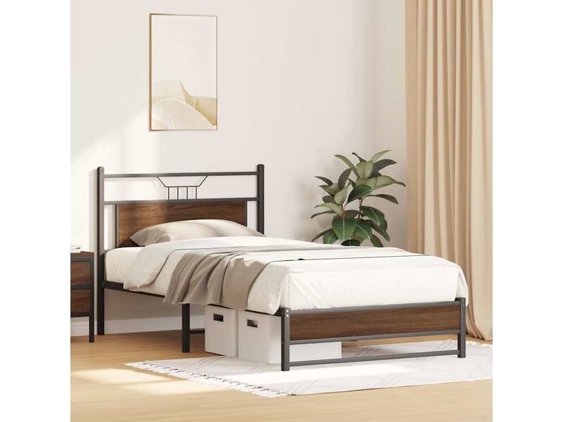  Lit simple- lit adulte -  cadre de lit sans matelas chêne marron 100x200 cm  - Conforama C
