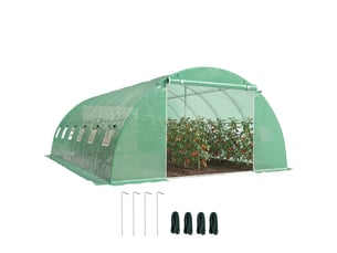 Serre tunnel avec 2 barres de support, 2 portes enroulables et fenêtres en filet, bâche en pe verte anti-uv