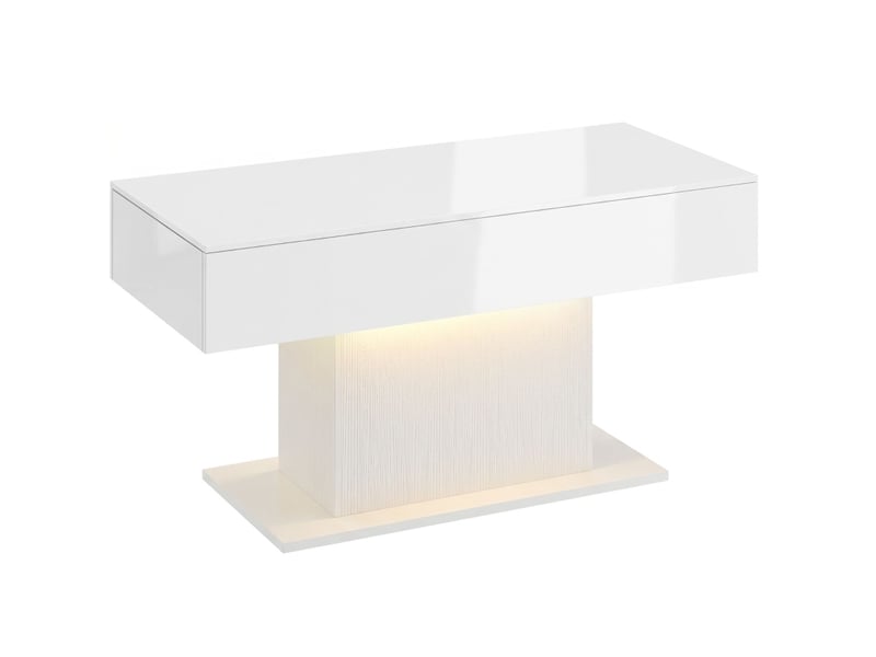  Table basse led avec rangement 108x48x55 cm, 2 tiroirs, télécommande, blanc brillant  - Conforama A