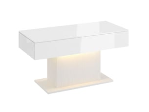 Table basse led avec rangement 108x48x55 cm, 2 tiroirs, télécommande, blanc brillant