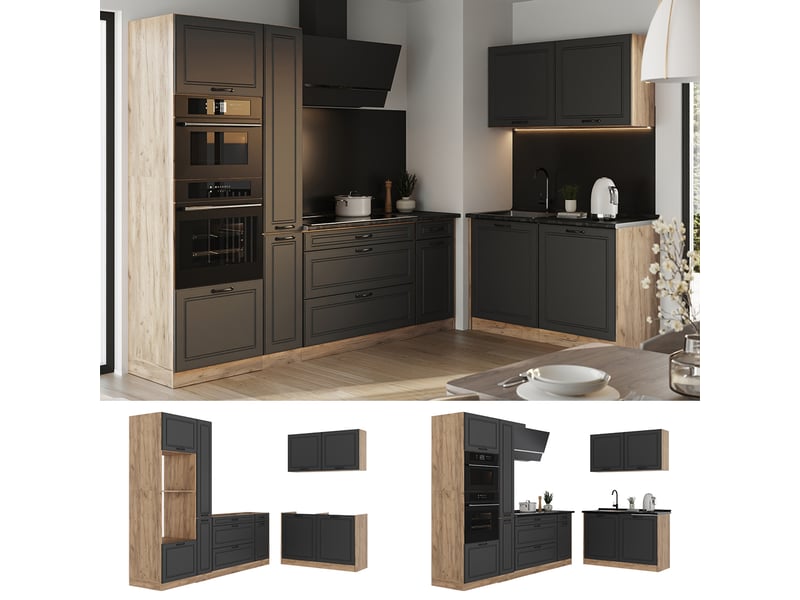  Vicco cuisine en angle, anthracite campagnechêne doré, 230 x 120 cm sans plan de travail  - Conforama D