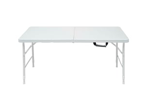 Table pliante d'extérieur ulevr réglable en hauteur de 58 à 73,66 cm, 124,97 x 60,96 cm, plateau en plastique, pieds en acier, blanche