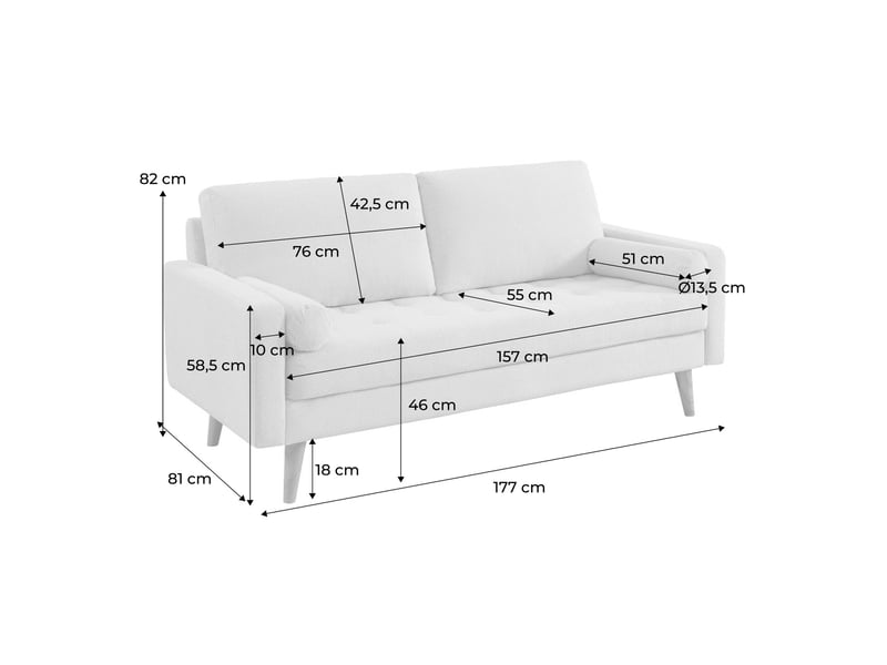 Canapé tissu chenille capitonné 3 places kaki - ivar  - Conforama D