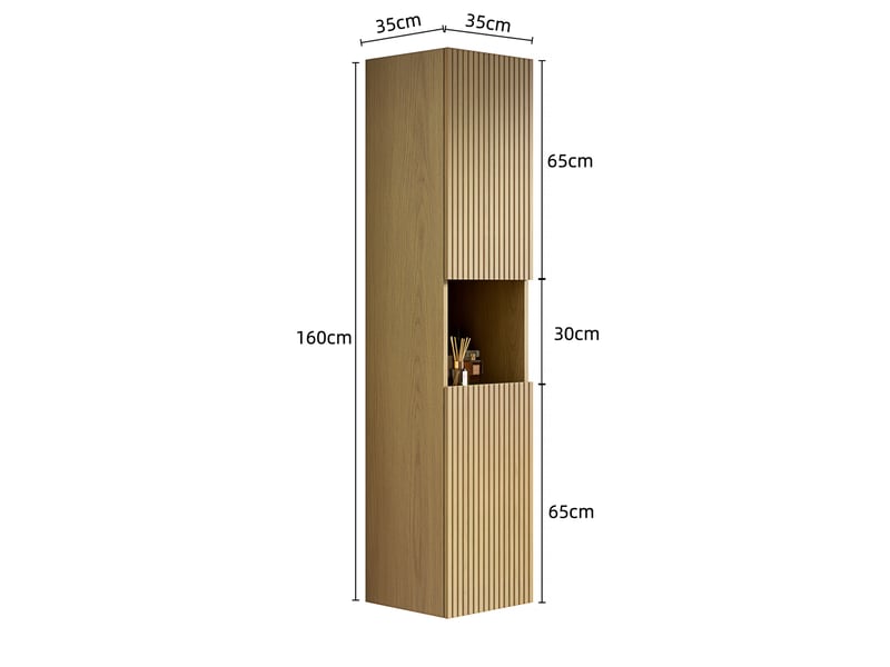  Armoire murale de salle de bain avec 2 portes, niche ouverte et étagères réglables, en contreplaqué chêne doré  - Conforama E