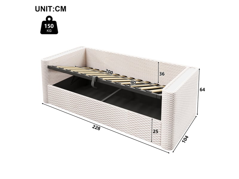  Lit enfant 90 x 200 cm avec rangement, led multicolore, sommier à lattes, moderne confort velours beige sans matelas  - Conforama C