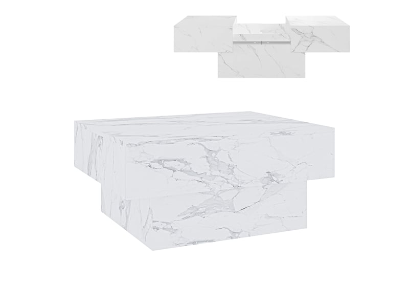 Table basse extensible lens 80 x 60 x 36 cm effet marbre blanc [en.casa]  - Conforama A