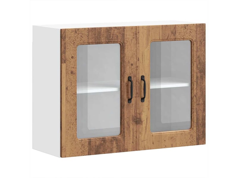 Meuble de rangement, armoire murale de cuisine avec porte en verre kalmar vieux bois - Conforama A